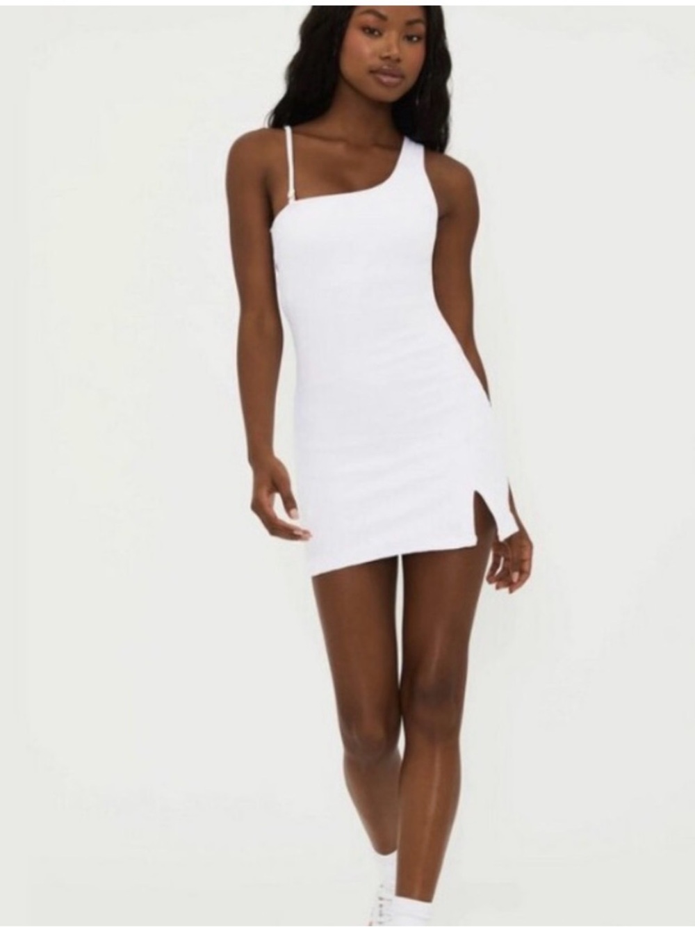 Beach Riot White One-Shoulder Mini Dress with Side Slit